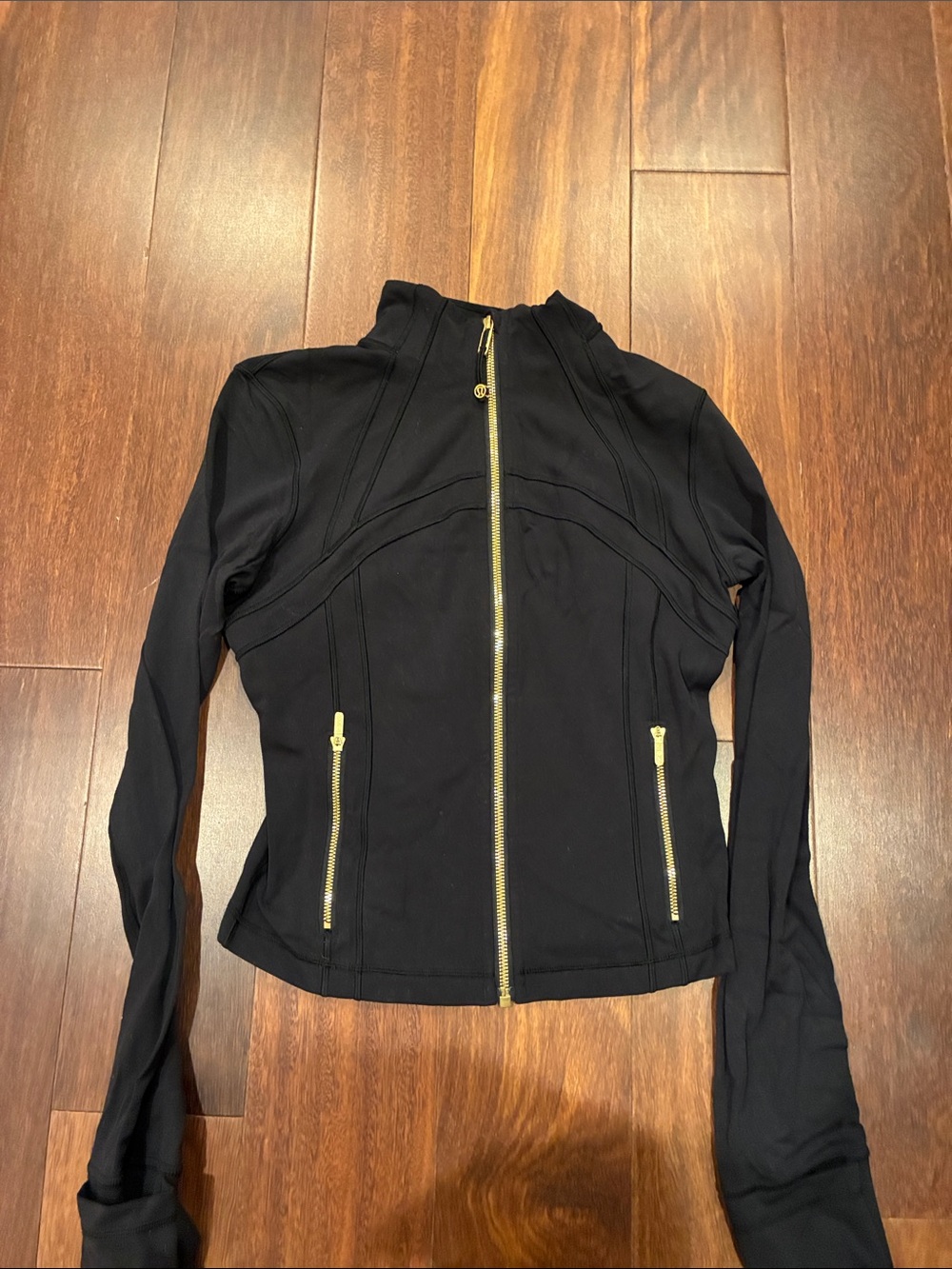 Lululemon Black Women's Zip-Front Jacket with Gold Hardware